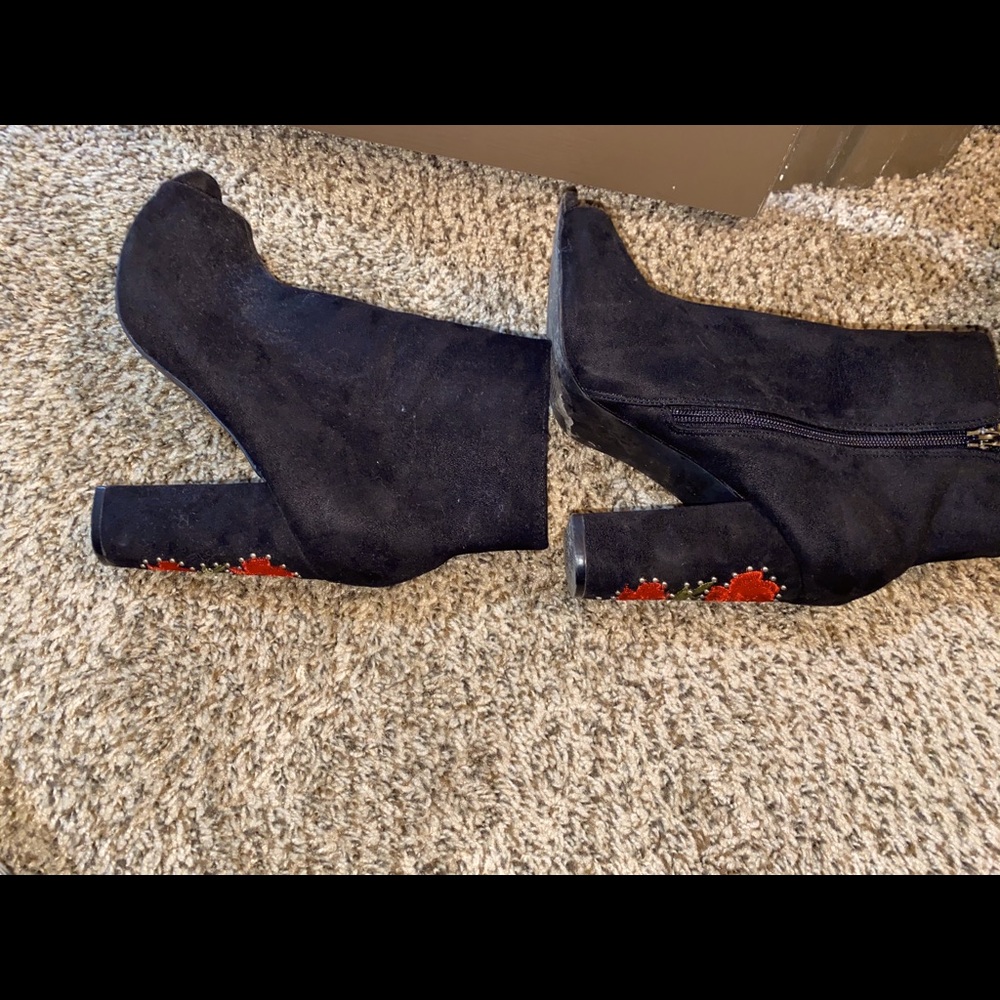 Peep toe booties with Rose Accents